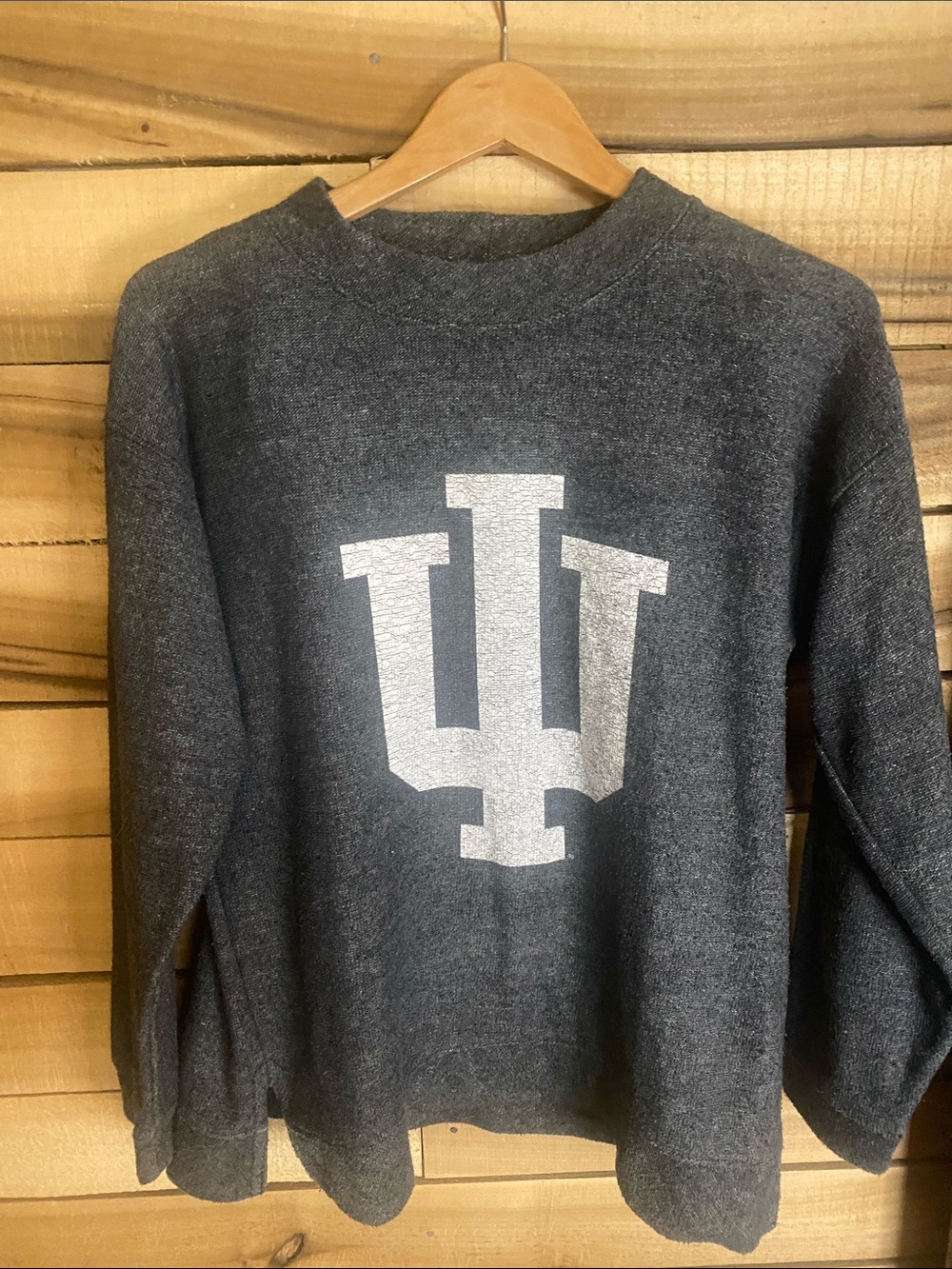 Indiana University Charcoal Gray Sweatshirt White IU Logo by Cotton Drawers M